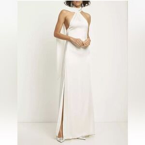 NWT JONATHAN SIMKHAI Vittoria Gown Dress Ivory Satin Halter Neck Open Back Sz 10